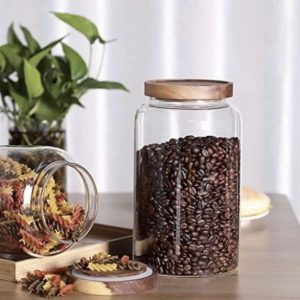 Glass Storage Jar Transparent Airtight Food Canister with Wood Lid