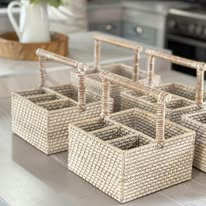 RATTAN CUTLERY CADDY (WHITEWASH)