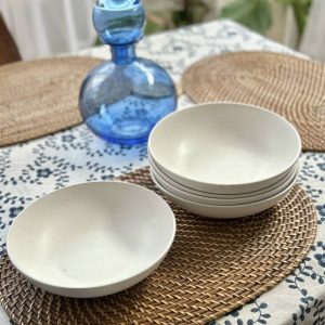 WHITE SPECKLED STONEWARE COUPE PLATE