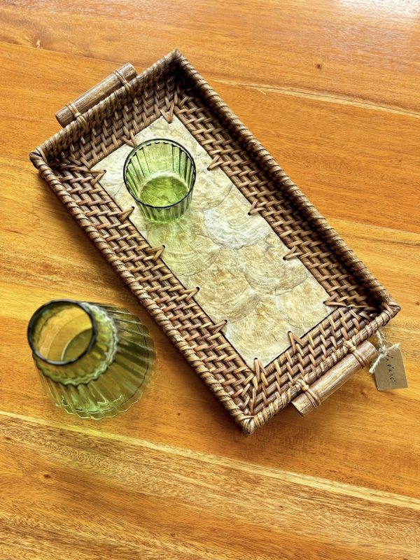 RATTAN VANITY TRAY W/ CAPIZ