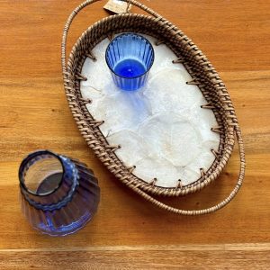 SMALL OVAL TRAY W/ CAPIZ (EAR HANDLE)